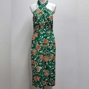Sezane Green Floral Midi Dress